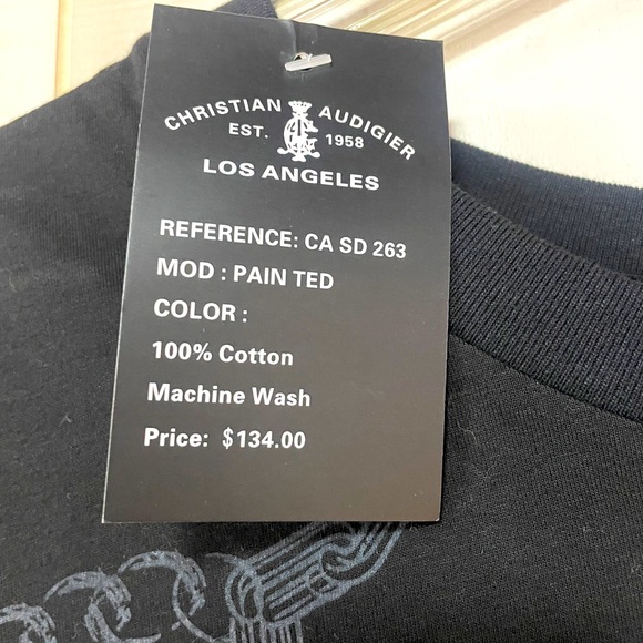 NWT Christian Audigier Black White Crown Design 100% Cotton Tee Shirt Sz M - Picture 3 of 6